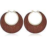 Boho Handmade Wooden Hoop Geometry Drop Dangle Earrings Lightweight Retro Round Wood Hollow minimalism Earrings for Women Girls Jewelry Gifts