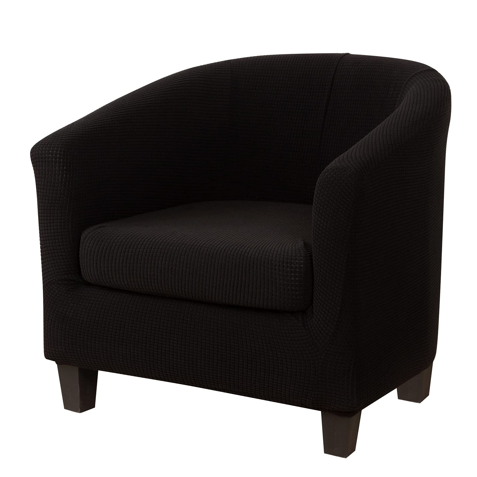 Polar Fleece Club Chair Slipcover,Stretch Tub Chair Cover Barrel Chair Slipcover Armchair Sofa Cover Removable Elastic Furniture Protector 2-Piece Arm Chair Cover for Living Room(Black,1pc)