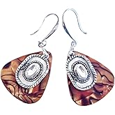 Cowboy Hat on Nacreous Brown/Tiger Eye Guitar Picks Earrings | 925 Silver Ear Wires | For Country music lovers, Cowboy style