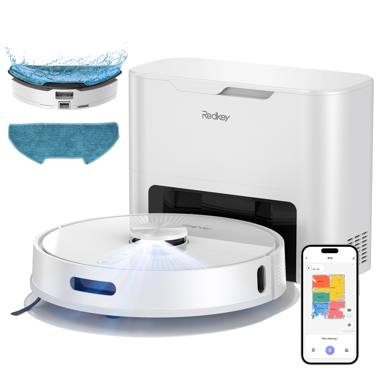 Photo 1 of ***HAS ISSUES FUNCTIONING POSSIBLY FOR PARTS***** Redkey R10 Robot Vacuum, 3-in-1 Vacuum Robot with Suction Station and Mop, LiDAR Navigation, Powerful 4000Pa Suction Power, 4L Dust Bag, 90 Days Hands-Free Cleaning, Ideal for Pet Hair Cleaning