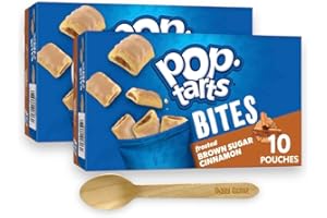 Daily Gemz - Pop Tart Bites, Frosted Brown Sugar Cinnamon (2 Boxes, 20 Pouches) - Cinnamon Flavored Poptart Bites for Kids Snacks, School Lunch - Bundled with Daily Gemz Spoon