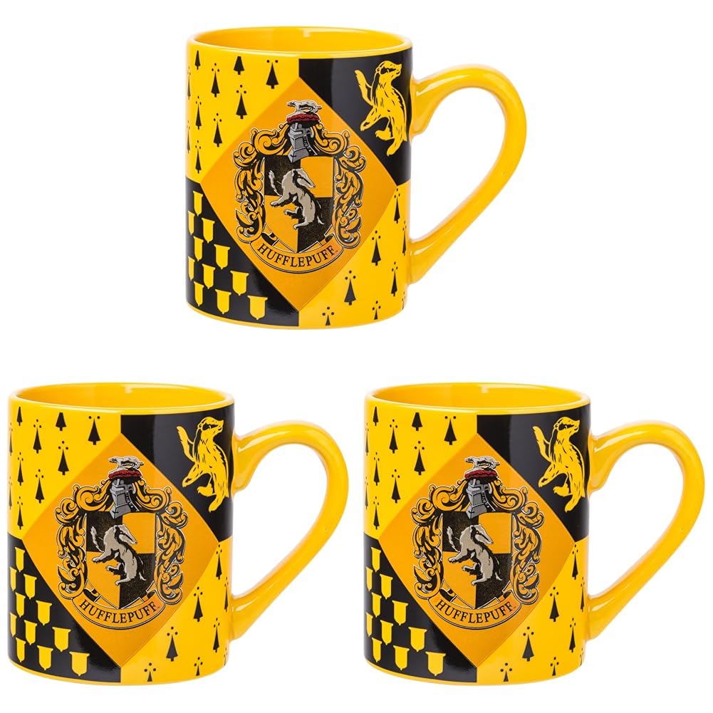 Silver Buffalo Harry Potter Hufflepuff House Crest Ceramic Mug, 14 Ounces (Pack of 3) Image