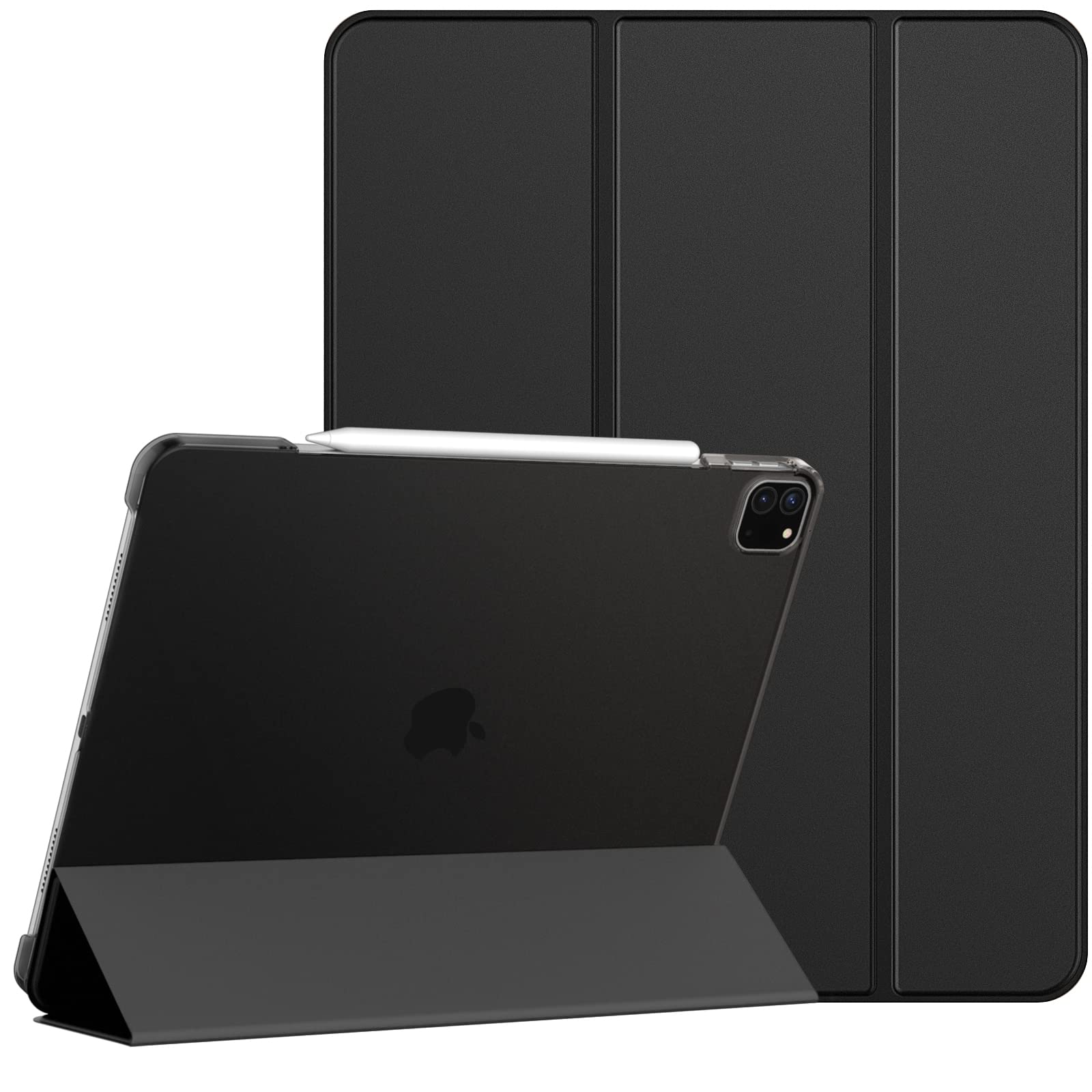 JETech Case for iPad Pro 12.9 Inch (3rd/4th Generation, 2018/2020 Model), Support Pencil Charging, Slim Stand Hard Back Shell Smart Cover Auto Sleep/Wake (Black)