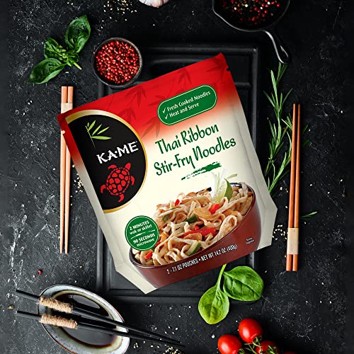KAME Thai Ribbon Noodles 14.2 oz (6 Packs) Authentic Asian Ingredients