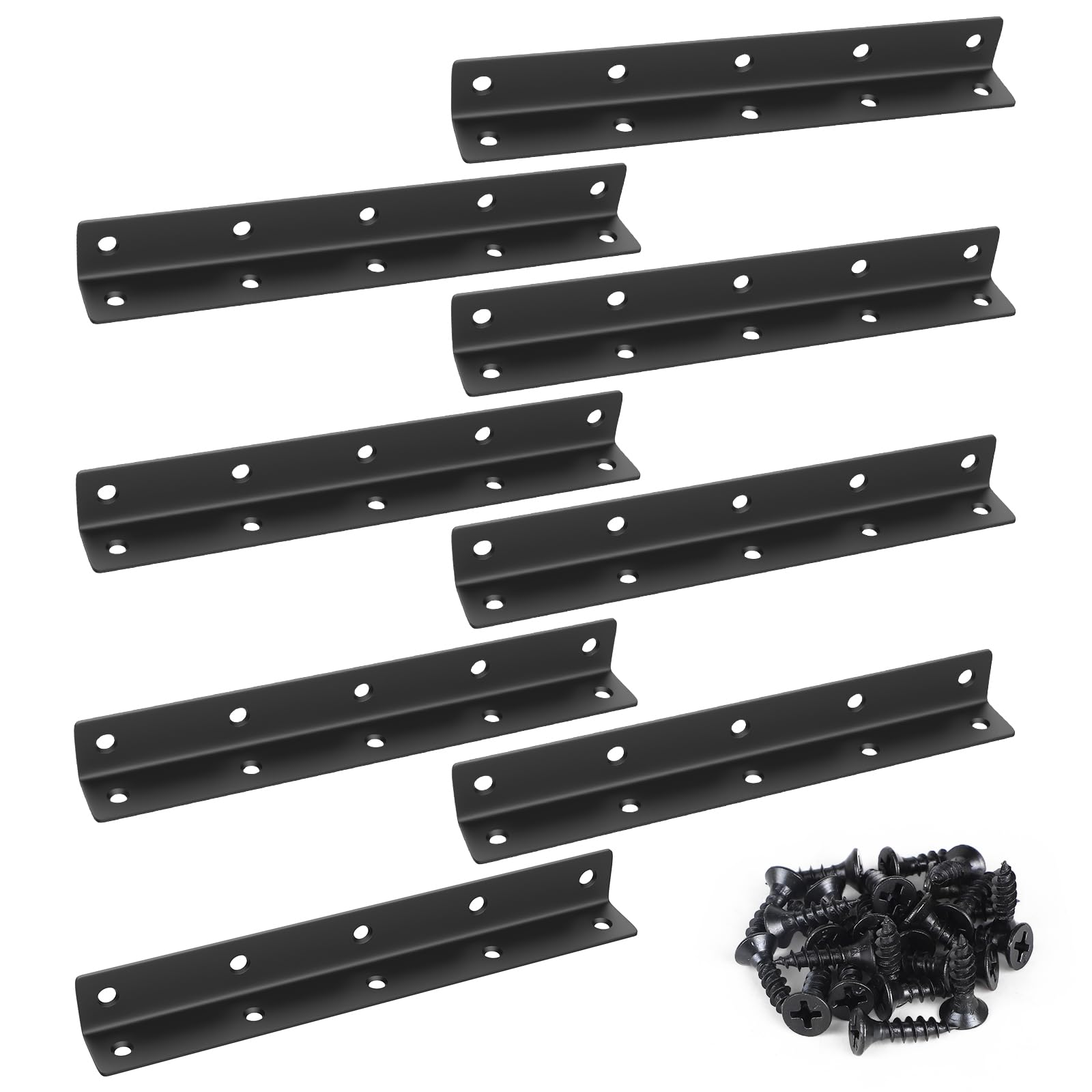MIGUBIGU Pack of 8 L Shape Angle Connectors, Black, 225 x 27 x 27 mm, 90 Degree Angle Corner Connector, Stainless Steel, Furniture Connector Angle for Shelves, Furniture, Cupboard