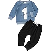 ZOELNIC 1st Birthday Clothes Outfit Boy Baby One Year Old Birthday Outfit Long Sleeve Shirt Pants Fall Winter Outfit Clothes