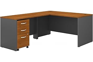Bush Business Furniture Series C 60W L Shaped Desk with 3 Drawer Mobile File Cabinet in Natural Cherry