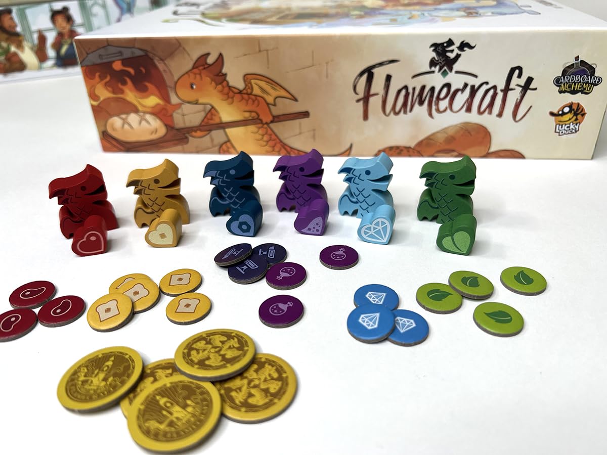 Flamecraft Board Game | Strategy Dragon Fantasy Fun Family for Kids & Adults Ages 10+ 1-5 Players Average Playtime 60 Minutes Made by Lucky Duck Games (LKY-FMC-R01-EN)