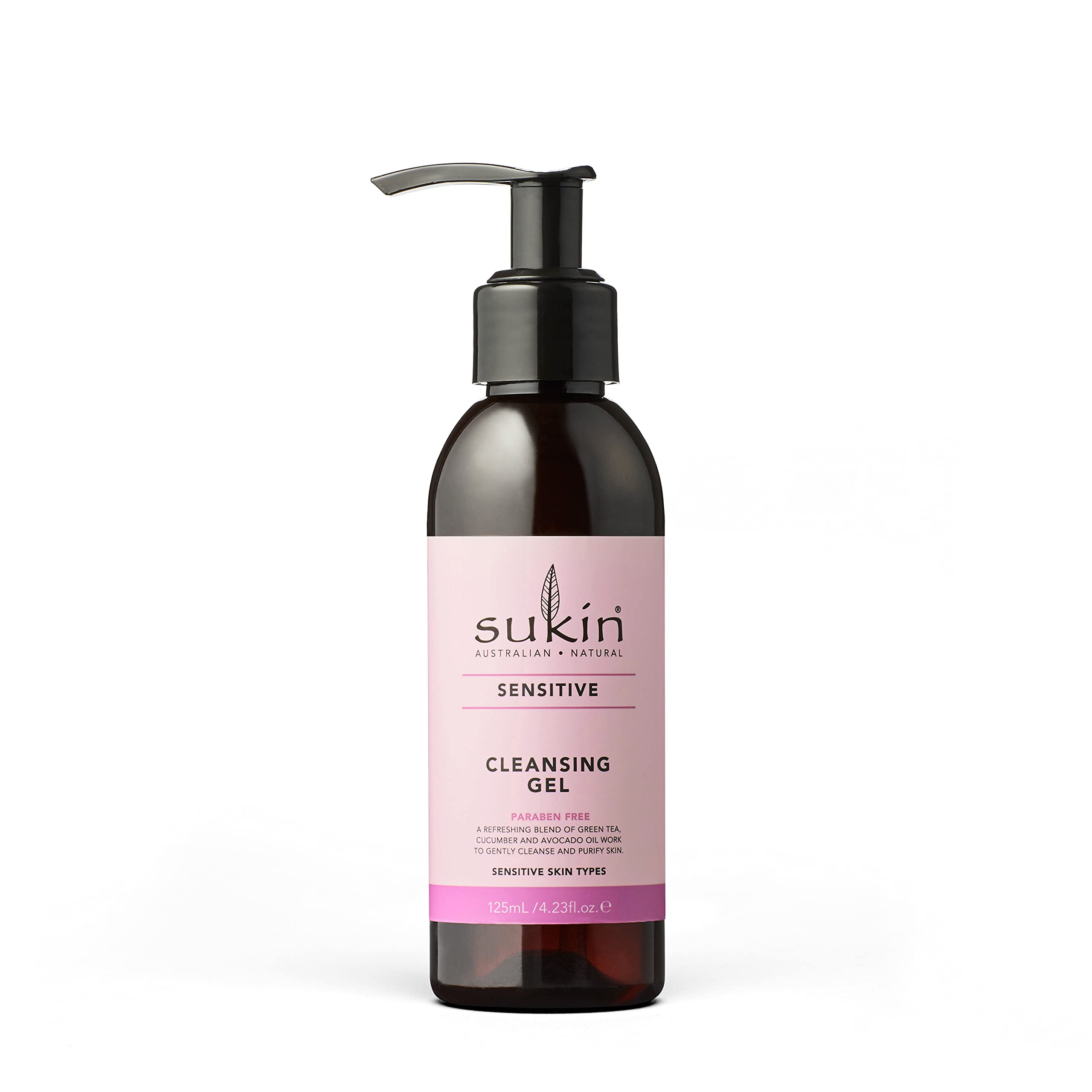 Sukin Sensitive Cleansing Gel 125ml - with a blend of Green Tea, Cucumber & Avocado oil; cruelty free & vegan friendly - soap-free, gentle, non-drying cleanser to remove impurities and excess oils.