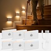 wowatt Rechargeable Motion Sensor Stair Light, White Night Lights with Magnetic Mount, Dimmable Stair Lights Indoor for Stairway, Hallway, Kitchen, Bathroom(6 Packs)