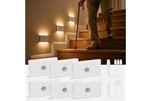 wowatt Rechargeable Motion Sensor Stair Light, White Night Lights with Magnetic Mount, Dimmable Stair Lights Indoor for Stairway, Hallway, Kitchen, Bathroom(6 Packs)