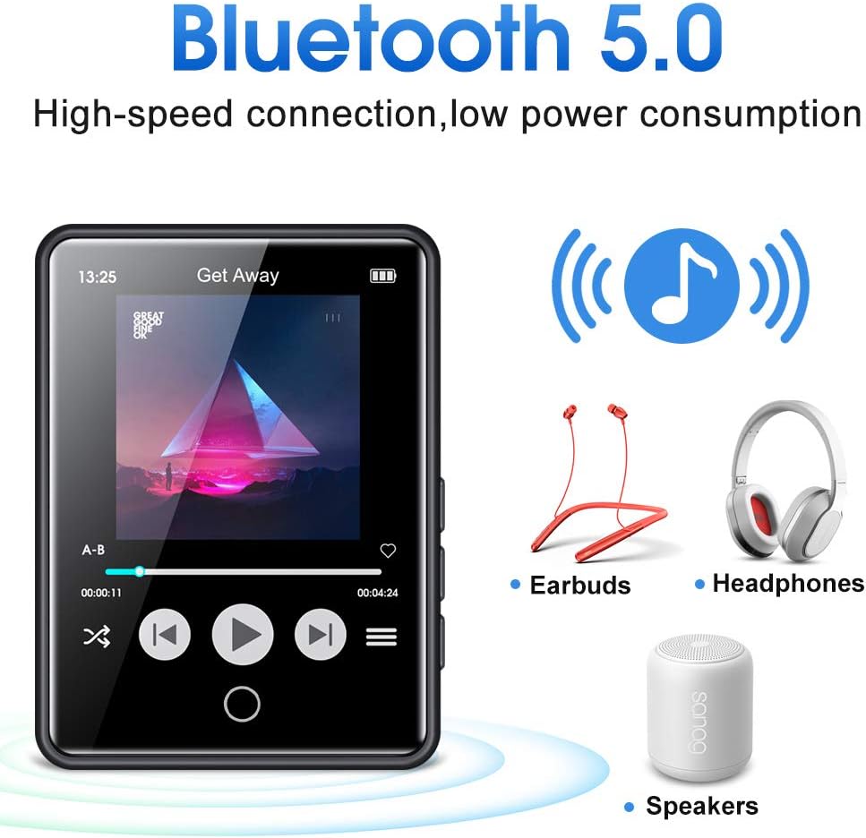 RUIZU Mp3 Player with Bluetooth 5.0, 16GB Music Player with FM Radio, Built-in Speaker, Touch Screen HiFi Sound Bluetooth Mp3 Player, Voice Recorder, E-Book, Supports up to 128 GB Micro SD Card Black: Home Audio & Theater