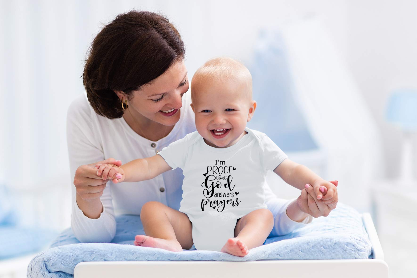 AW Fashions I'm Proof That God Answers Prayers Baby Bodysuit Cute Newborn Boy Funny Rompers Girl Clothes (Newborn, White)