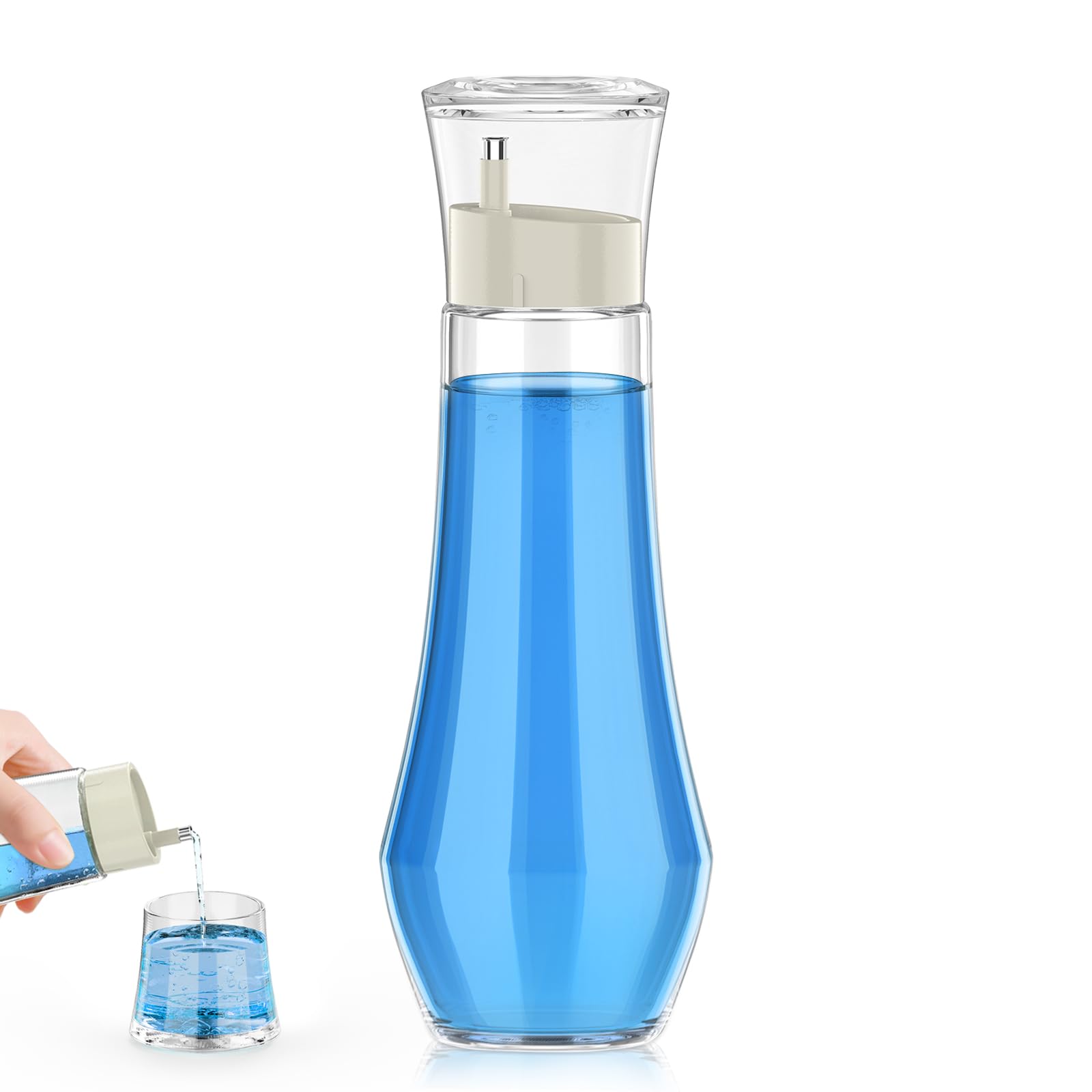 Photo 1 of BTIFU Glass Mouthwash Dispenser for Bathroom, 8.8 oz Refillable Mouthwash Container With Lid Cup, Small Clear Mouthwash Bottle for Countertop