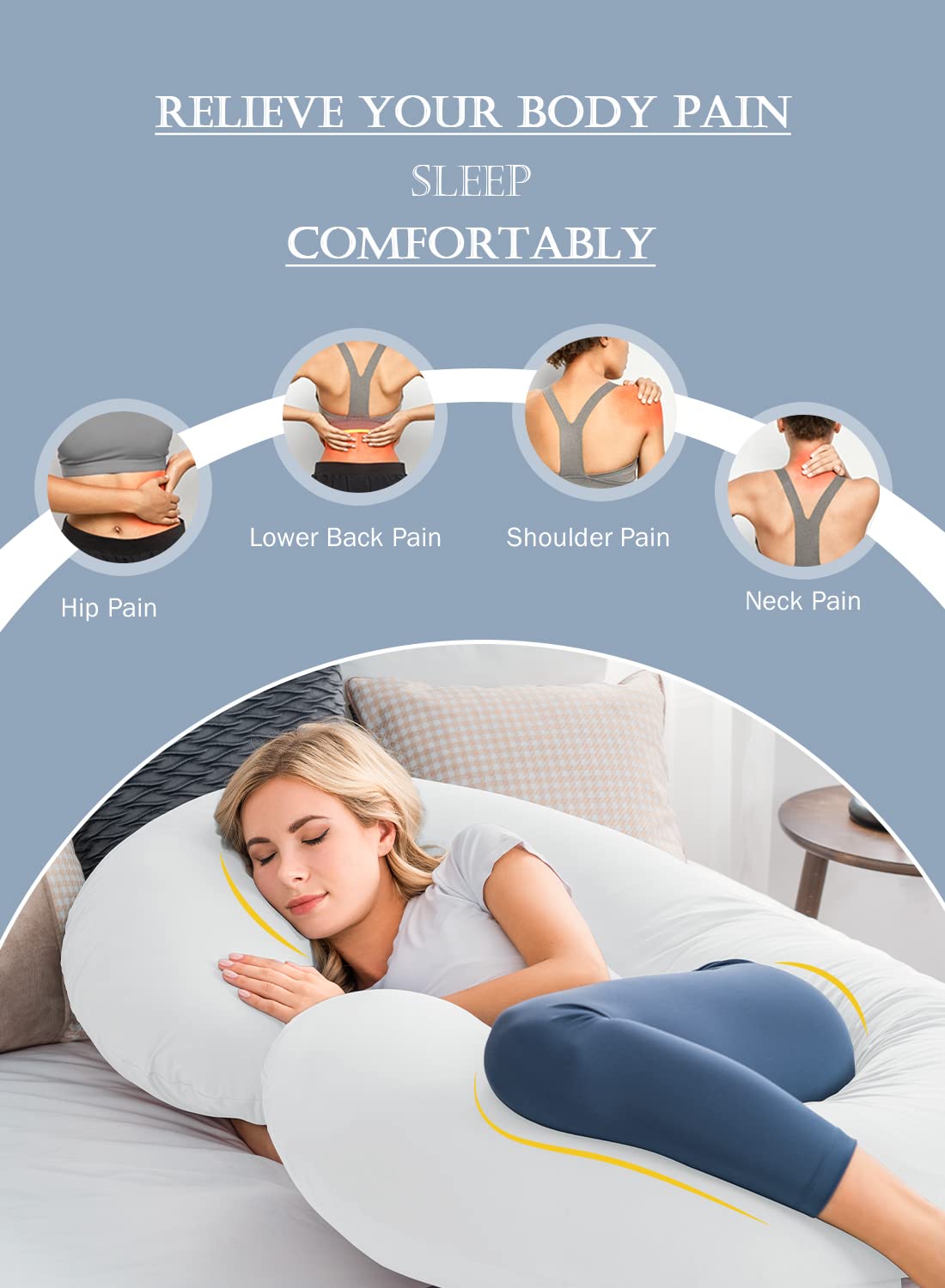 INSEN Pregnancy Body Pillow,Full Body Pillow,C Shaped Full Body Pillow