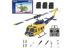 Wodoochey C032 UH-1 Huey RC Helicopter for Adults - 1/48 Scale 2.4G 6CH Flybarless Remote Control Helicopter Model, 3D Stunt Flight & High-Precision RC Airplane (Yellow-Blue(3 Batteries))