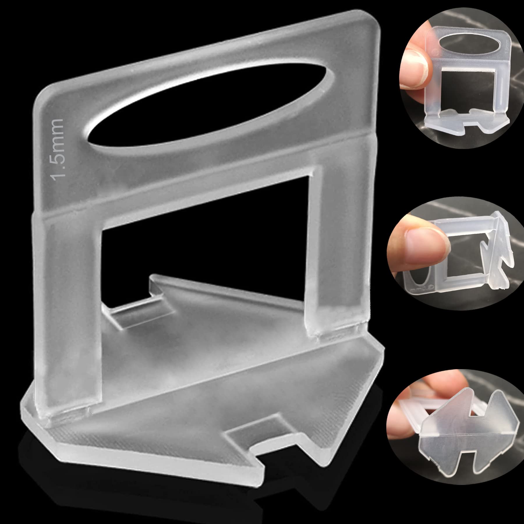 Tile Leveling System 1.5mm 300 Pcs for Professional Ceramic Tile and Stone Installation,Tiles Leveler Spacers Clips for Wall Floor 1.5mm, Spacers Only, 300 Pcs — image 1