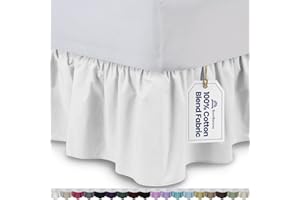 SHOPBEDDING Ruffled Bed Skirt (Twin XL, White) 14 Inch Drop Dust Ruffle with Platform, Cotton Blend Dorm Bedskirt, Available in All Bed Sizes and 16 Colors - Blissford
