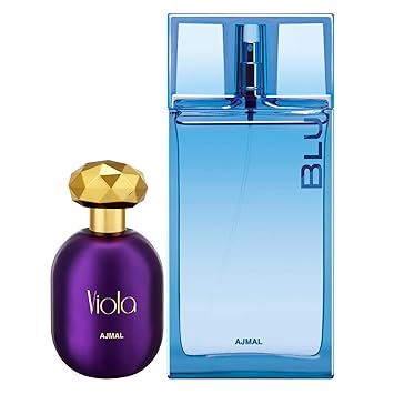 Ajmal Viola EDP Fruity Floral Perfume 75ml for Women and Blu EDP Aquatic Woody Perfume 90ml for Men + 2 Parfum Testers FREE