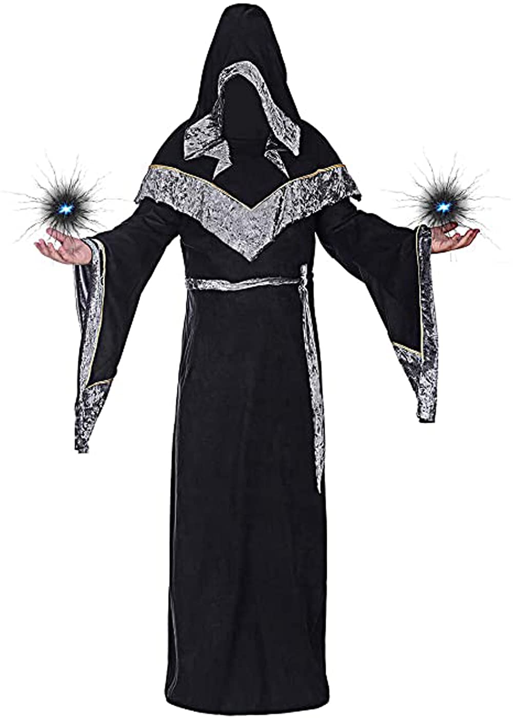 Sangdut Mystic Sorcerer Robe Halloween Cosplay Costumes for Men, Adult Medieval Retro Uniform Vintage Renaissance Clothes with Hooded Cape, Male Priest Outfit Wizard Cloak Monk Robes (Black, S)