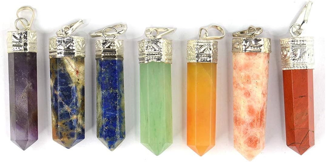 Buy Reiki Crystal Products 7 Chakra Pencil Pendant with Metal Chain for Reiki Healing and