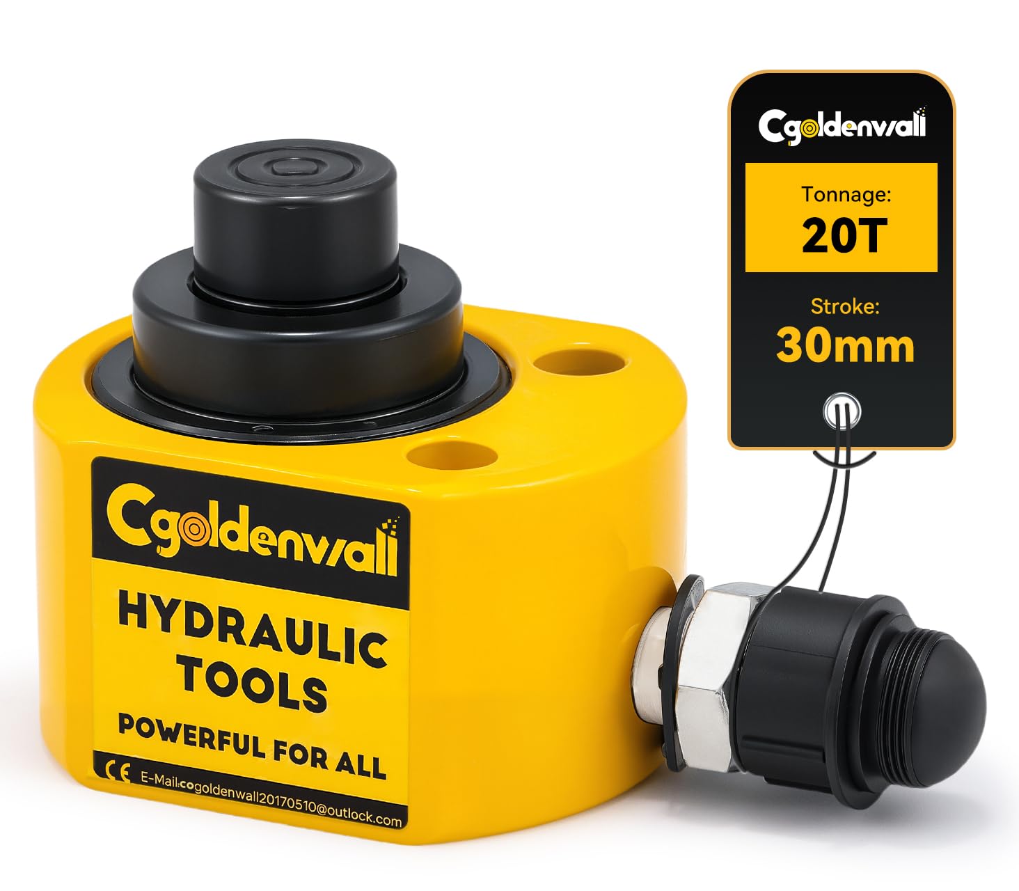 CGOLDENWALL Hydraulic Cylinder Ram 20T, Stroke 30mm, Body Height 57mm, Effective Area 11.3cm², for Bridges/Building/Machinery Industries (DFPY-20T)