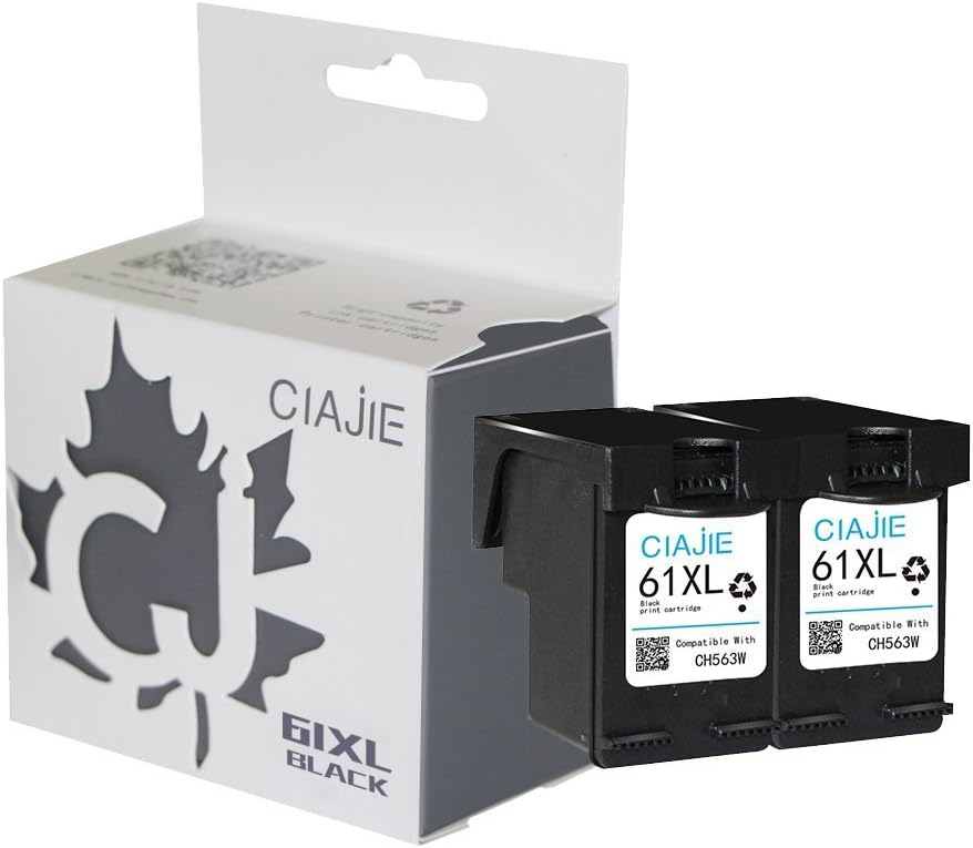 CIAJIE Remanufactured HP 61XL Waterproof Ink Cartridge CH563W Work for HP Deskjet 1000/2540/3000/3050/Envy 4500/Officejet 4630(Capacity Up to 200%) With Show Ink Level (2Black)