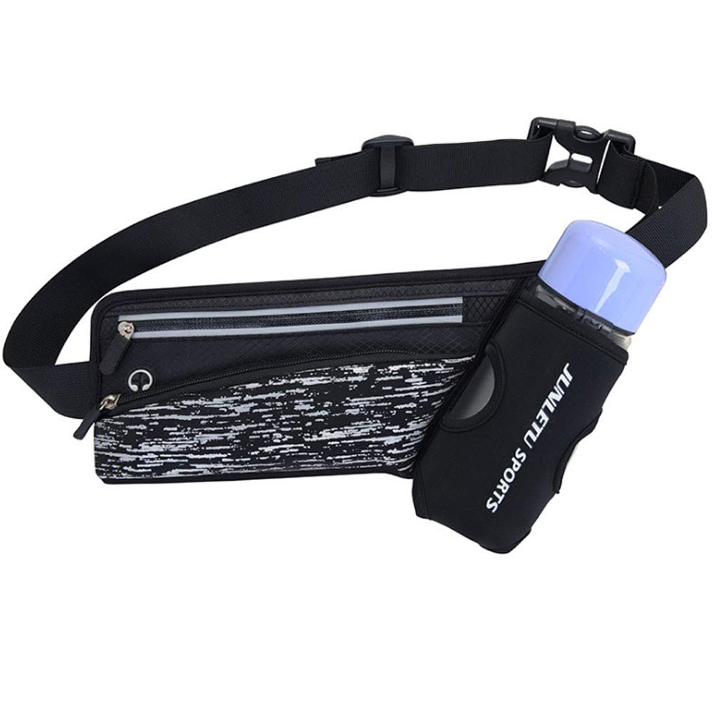 LroHan Running Belt with Water Bottle Holder Unisex Waist Fanny Pack Waterproof Bum Bag Running Cycling Waist Bag with Earphone Jack