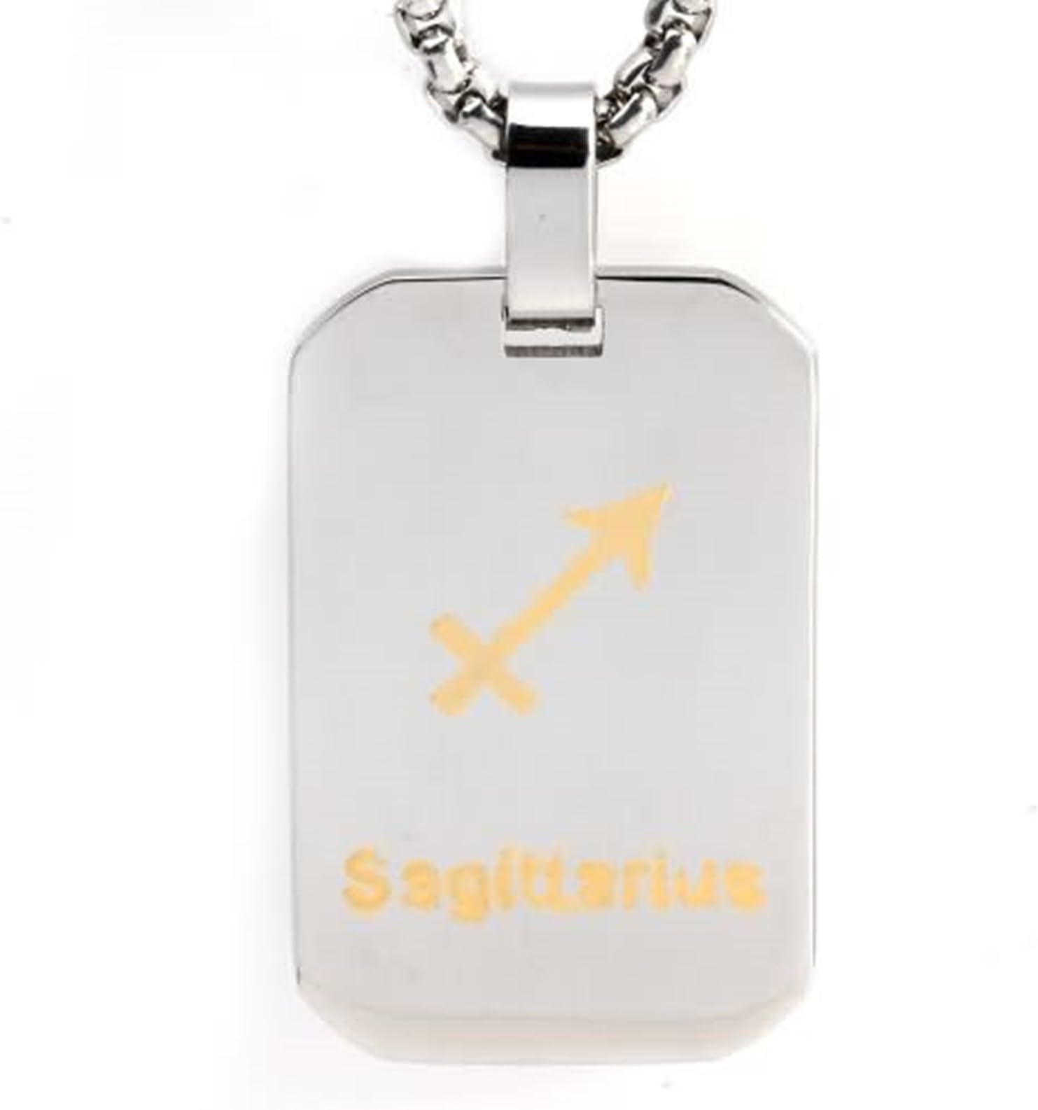 Bishilin Stainless Steel Men's Pendant Necklace Rectangle Dog Tag 12 Zodiac Partner Necklace for Men Silver