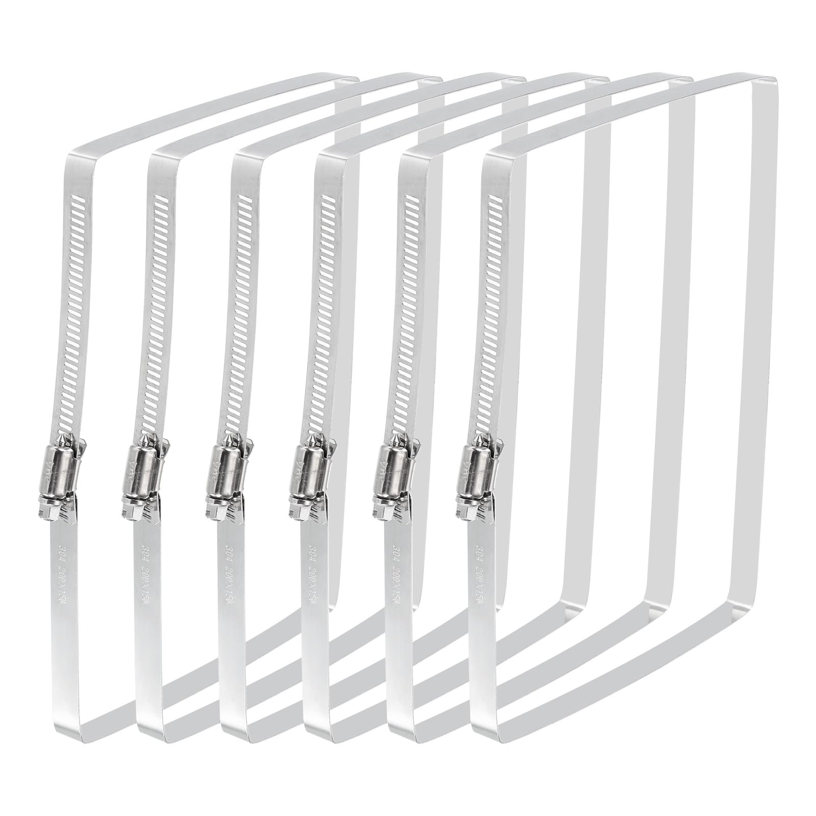 uxcell Rectangular Hose Clamps, 8" x 6" 304 Stainless Steel Square Duct Pipe Clamp for Ducting, Securing Hose, Cable and Bridge Project Application, Pack of 6