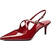 Women's Kitten Heel Slingback Pumps Pointed Closed-Toe Cross-Strap Slip-On Heel Shoes Wedding Party Dress Work Shoes