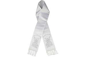 Unotux White Satin Stole Sash for Baptism Christening Embroidered Angel in Gold Silver