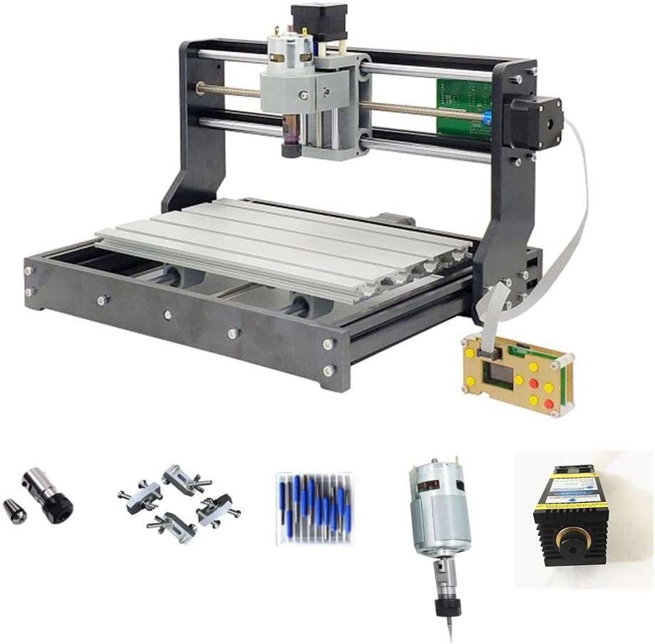 Purewords DIY CNC3018 Pro Router USB to PC 5500 mw Laser module 1 inch Offline Controller | GRBL control, 3 Axis Engraver for PCB PVC Plastics Wood Milling Engraving ER11 Clamps End Bits 10 pcs 3.11mm