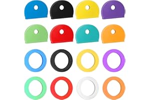 Pawfly 16 Pack 2 Styles Key Cap Tags in 8 Assorted Colors Plastic Key Identifier Coding Label Covers for Standard Flat House 
