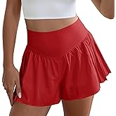 Fisoew Womens Workout Gym Shorts Elastic High Waisted Pleated Lightweight Active Running Shorts