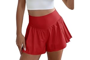 Fisoew Womens Workout Gym Shorts Elastic High Waisted Pleated Lightweight Active Running Shorts
