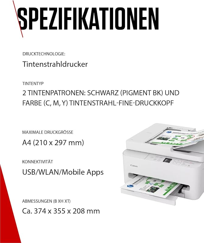 PIXMA TS7550I - WLAN-Multifunktionsdrucker mit ADF, Papierkassette und Frontbedienung | Kabelloses Drucken vom Smartphone leicht gemacht - Enthält MP-101 A4-Fotopapier, 5 Blatt