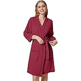 SIORO Waffle Knit Robe for Women, Short Kimono Lightweight Bathrobe with Pockets, 3/4 Sleeves Loungewear for Spa & Shower