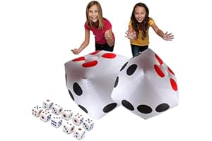 DELPHINUS 13" Jumbo Inflatable Dice, 2pack Outdoor Fun Giant Inflatable Dice Set and 12mm 10pcs Dice for Indoor and Outdoor Broad Game, Ludo and Pool Party