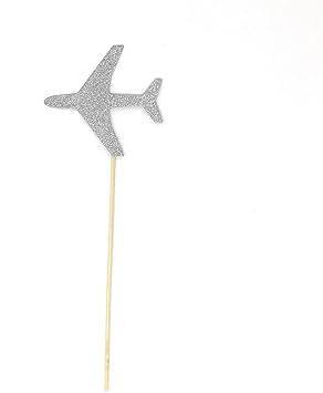 Amazon Com Papergala Airplane Double Sided Centerpiece Sticks Set Of 8 Real Glitter Silver Kitchen Dining