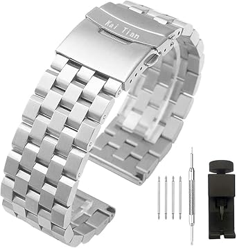 Correa de reloj de acero inoxidable cepillado de 18 mm/20 mm/22 mm/24 mm/26 mm, correa de repuesto de metal con cierre de doble bloqueo para hombres y ...