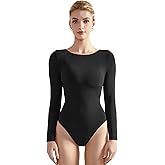 SUUKSESS Women Crew Neck Long Sleeve Bodysuit Sexy Thong Bodysuit Shirts