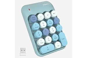 MOFII Wireless Number Pads - Blue Numeric Keypad 18 Keys USB 2.4G Round Keycap Colorful Extensions Keypads, Financial Account