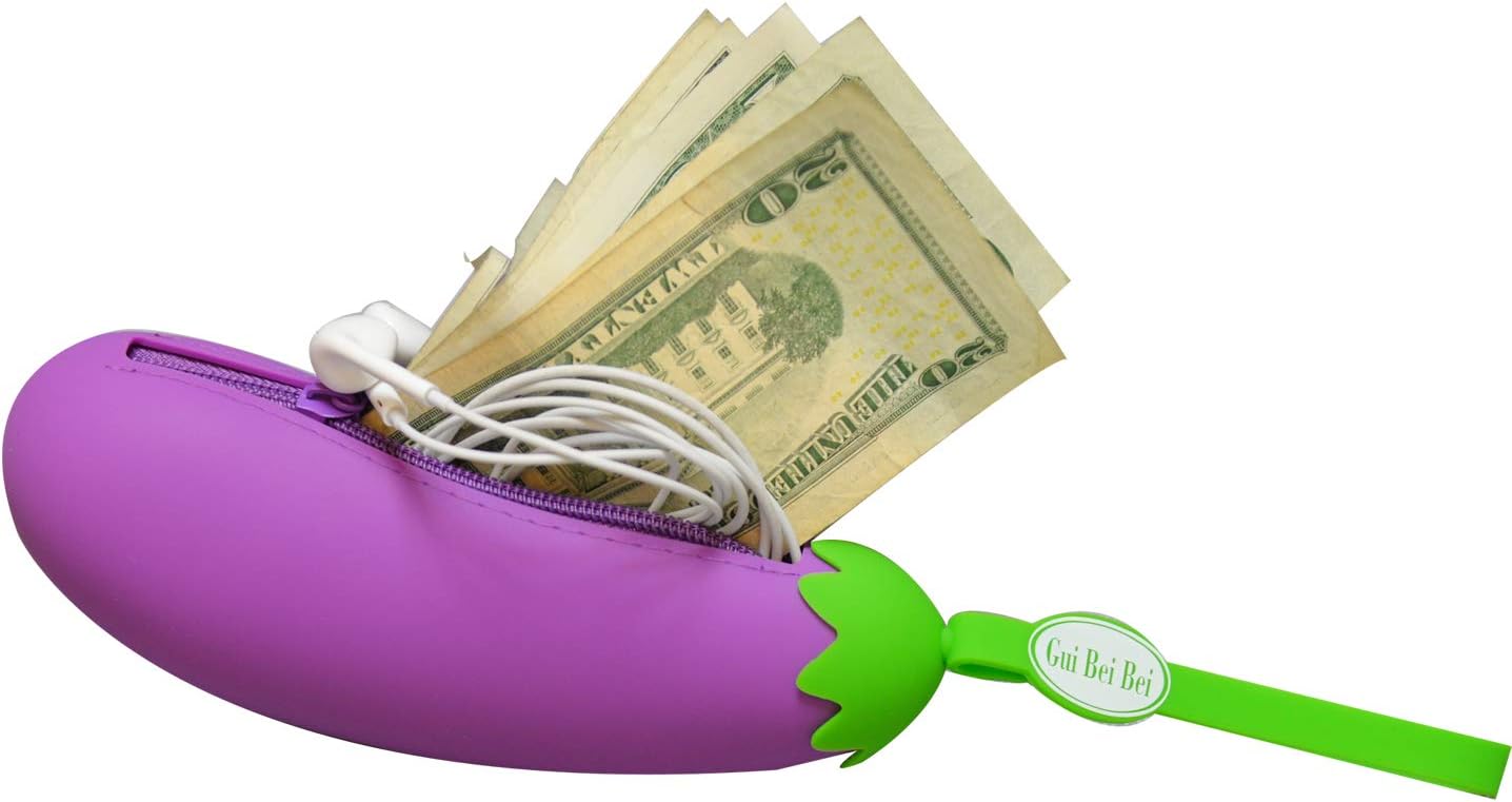 Creative Silicone Coin Purse Pouch Soft Pen Case Women's Makeup Bag with Zipper (Eggplant)