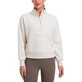 CRZ YOGA SoftAura Half Zip Sweatshirts | Peach-Fuzz Texture, Casual, Relaxed Fit, Pullover, Kangaroo Pockets, Funnel Neck, Sw