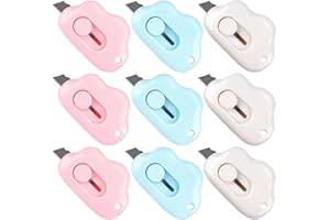 SANYAKTI 9 Pack Box Cutter Retractable, Mini Utility Letter Opener, Adorable Cloud Tiny Letter Opener Envelope Slitter for Key Chain Pocket Bag Package Envelope Mail Letter Box Paper Office Supplies