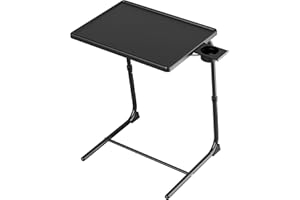 Allpop TV Tray Table, Adjustable TV Dinner Tray for Eating, Folding Laptop Table with 6 Heights & 3 Tilt Angles, Cup Holder on Couch & Bed, Black