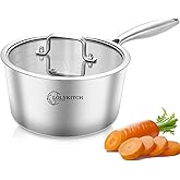 LOLYKITCh Tri-Ply 3 QT Stainless Steel Saucepan with Lid,Dia.20CM Induction Cooking Sauce Pot,Oven & Dishwasher Safe,Detachable Handle.