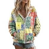 OSCORP Women’s Boho Patchwork Print Zip Up Hoodie – Ethnic Pattern Long Sleeve Casual Sweatshirt Jacket for Fall Winter 2025