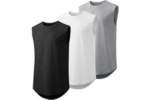 JMIERR Mens 3 Pack Tank Tops Cotton Sleeveless Shirt Classic Crewneck Hipster Hip Hop Longline T-Shirts